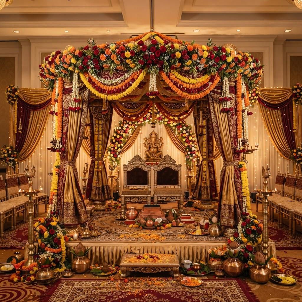 Decorated wedding mandap